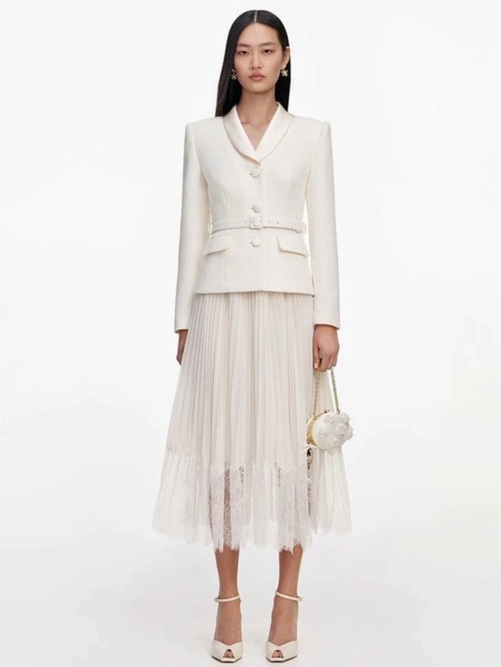 Self-Portrait NWOT CREAM BOUCLE SHAWL COLLARED MIDI DRESS